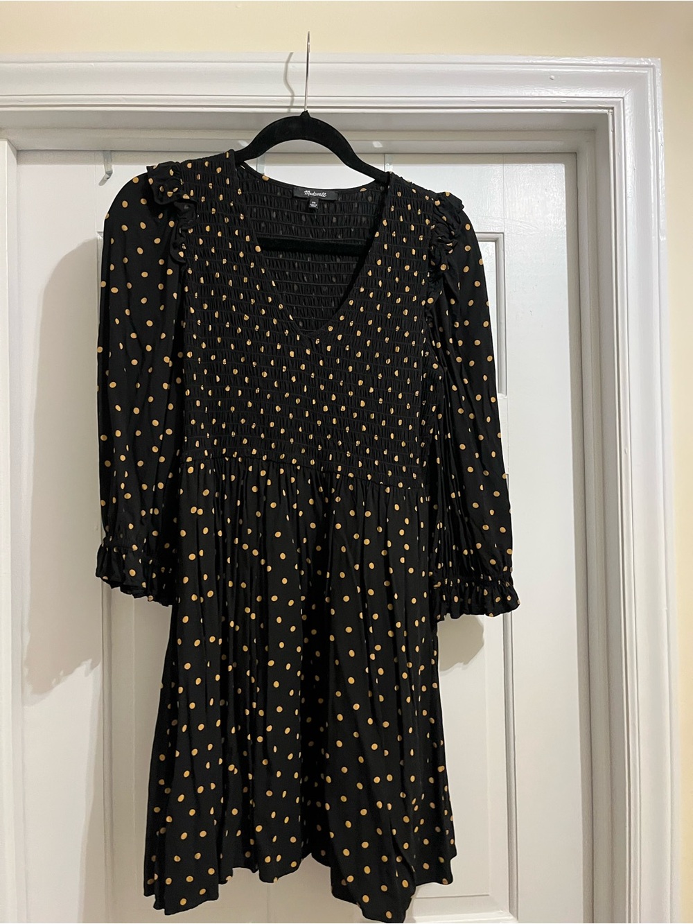 Madewell Black Dress with Gold Polka Dots